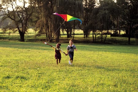 children playing with kite
