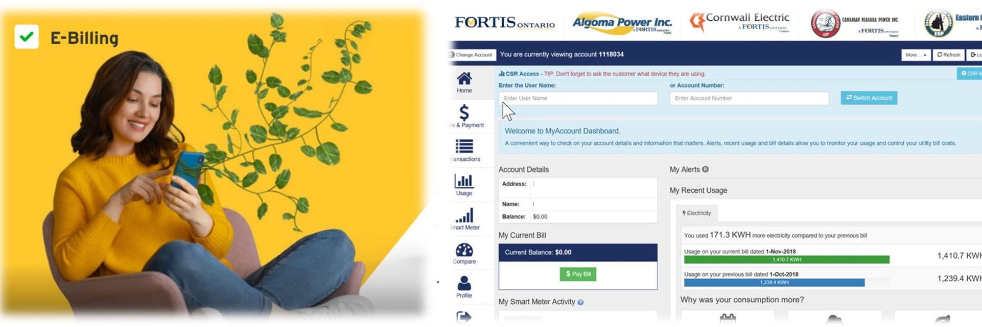 woman signing up for e-billing with portal view