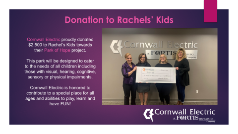 Cornwall Electric donated $2,500 to Rachel’s Kids